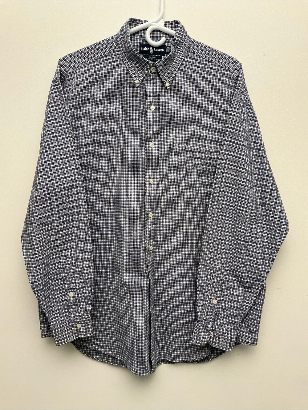 Ralph Lauren Blue and White Windowpane Button-Down Shirt